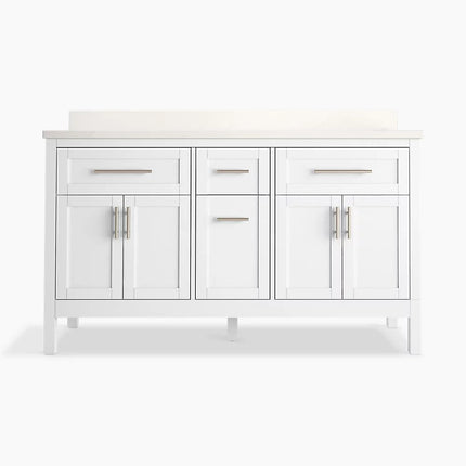 Kohler Hadron 60" bathroom vanity cabinet with sinks and quartz top K-39607-ASB-0 - Plumbing Market