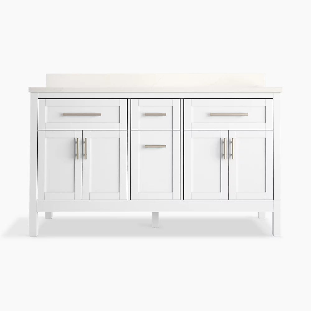 Kohler Hadron 60" bathroom vanity cabinet with sinks and quartz top K-39607-ASB-0 - Plumbing Market