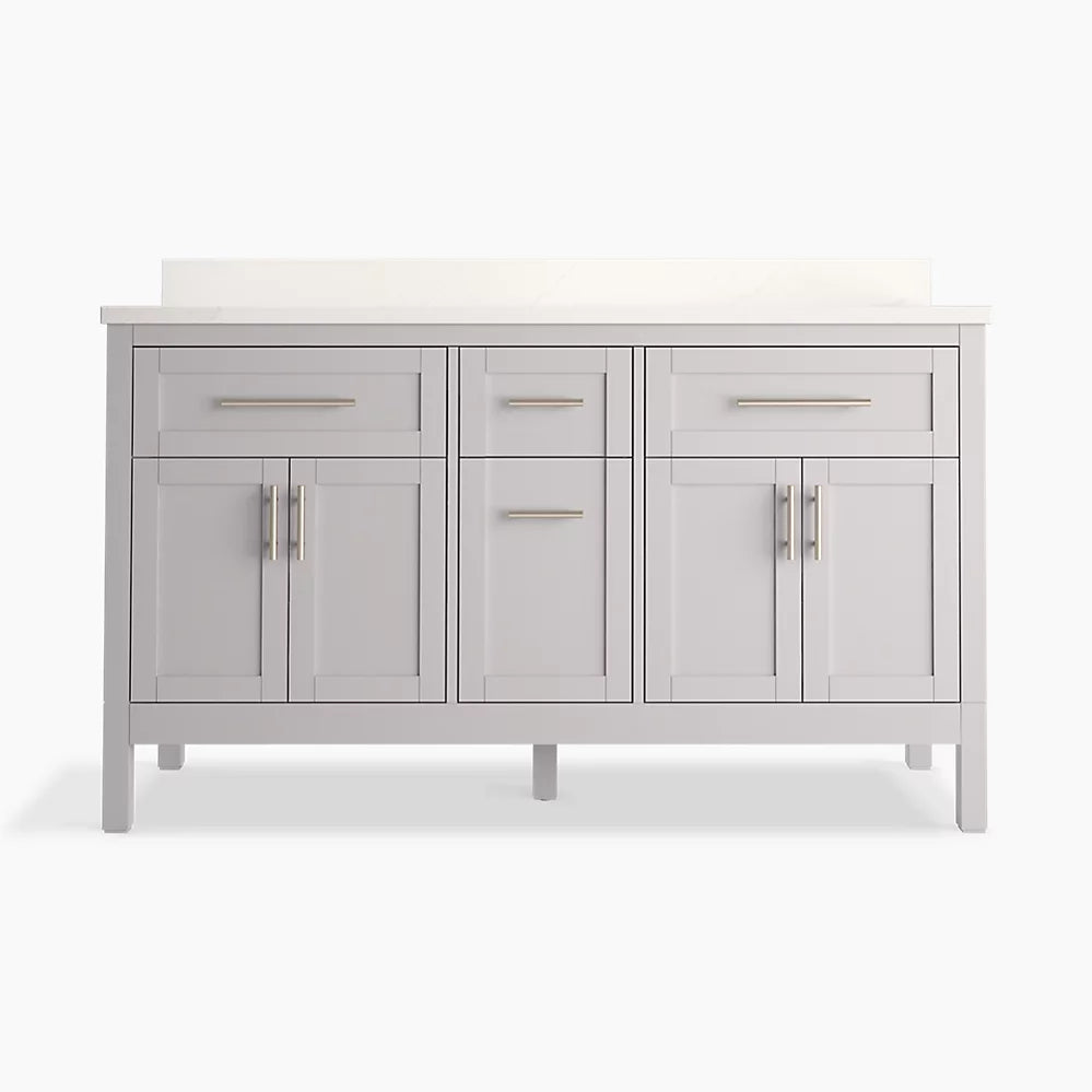 Kohler Hadron 60" bathroom vanity cabinet with sinks and quartz top K-39607-ASB-AGA - Plumbing Market