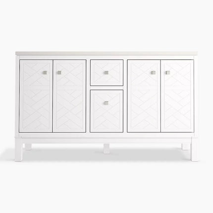 Kohler Beauxline 60" bathroom vanity cabinet with sinks and quartz top K-33532-ASB-1WX - Plumbing Market