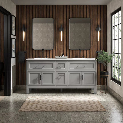 Kohler Quo 72" bathroom vanity cabinet with sinks and quartz top K-31247-ASB-1WT - Plumbing Market