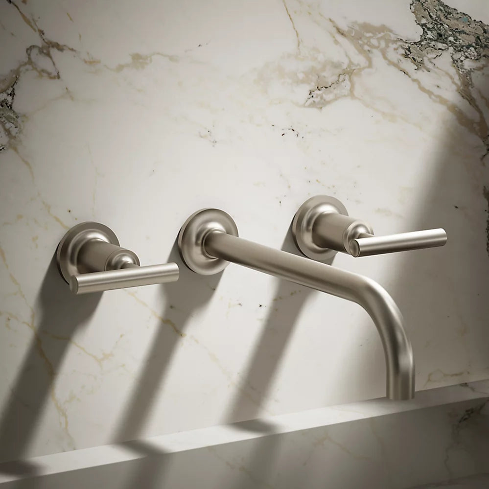 Kohler Purist Wall-mount bathroom sink faucet trim with Lever handles, 1.2 gpm K-T14414-4-BN - Plumbing Market