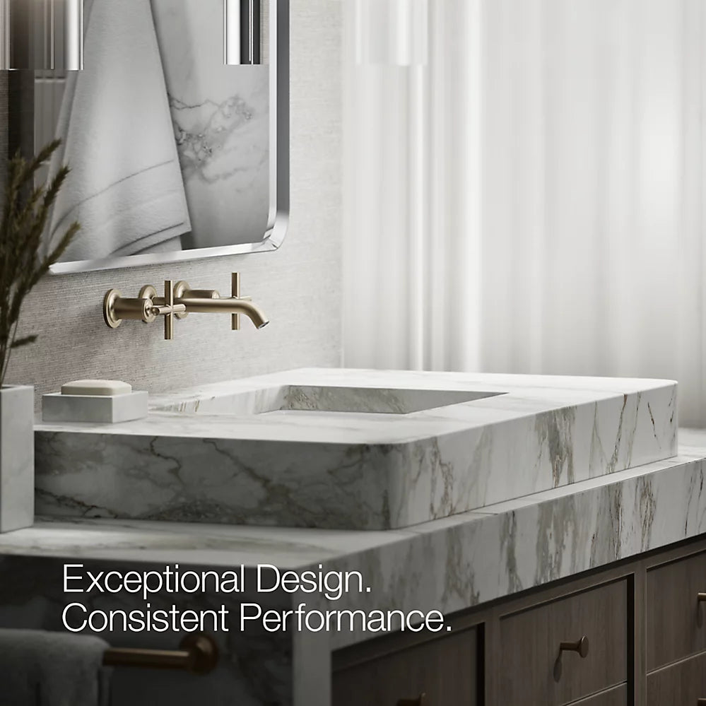Kohler Purist Wall-mount bathroom sink faucet trim with Cross handles, 1.2 gpm K-T14413-3-BV - Plumbing Market