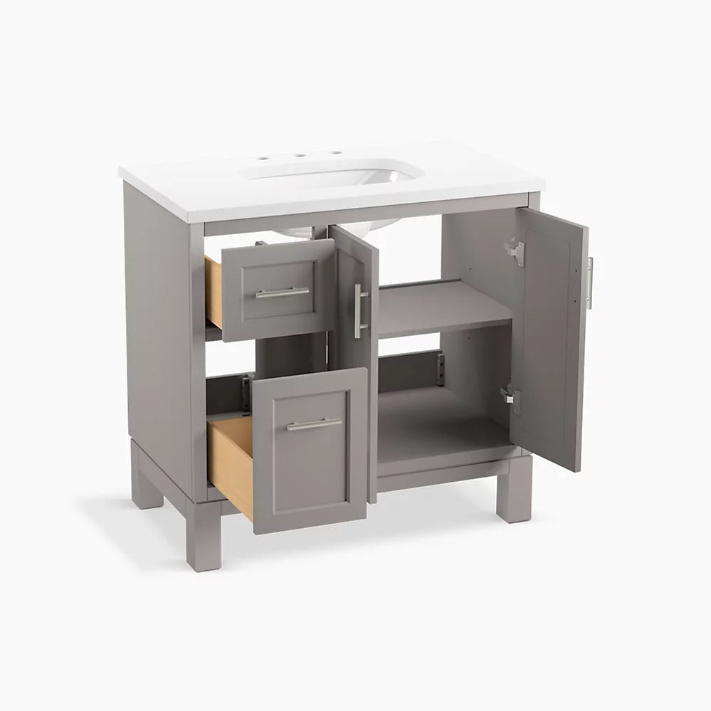 Kohler Quo 36" bathroom vanity cabinet with sink and quartz top K-31244-ASB-1WT - Plumbing Market