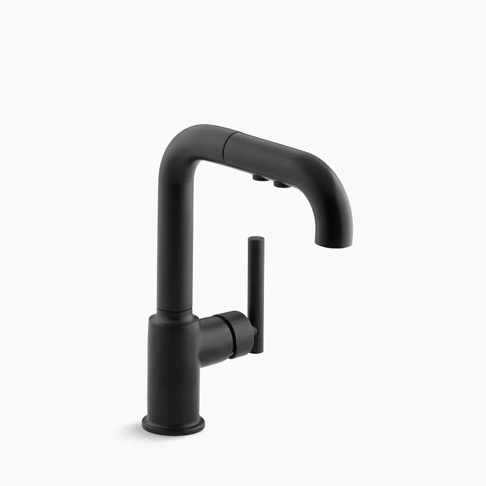 Kohler Purist Pull-out kitchen sink faucet with three-function sprayhead K-7506-BL - Plumbing Market