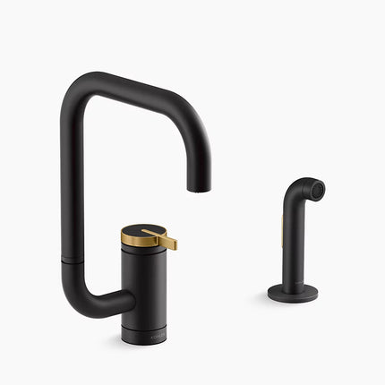 Kohler Components Single-handle kitchen sink faucet with two-function extended-reach spout and side sprayer K-28274-BMB - Plumbing Market