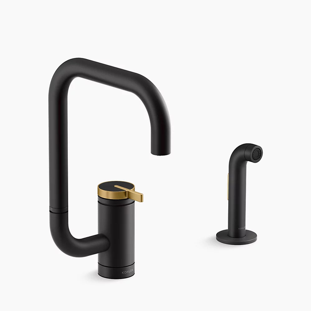 Kohler Components Single-handle kitchen sink faucet with two-function extended-reach spout and side sprayer K-28274-BMB - Plumbing Market