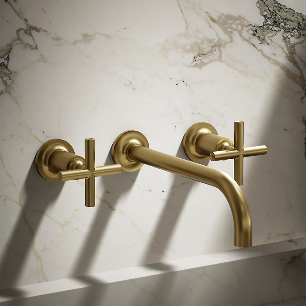 Kohler Purist Wall-mount bathroom sink faucet trim with Cross handles, 1.2 gpm K-T14414-3-2MB - Plumbing Market