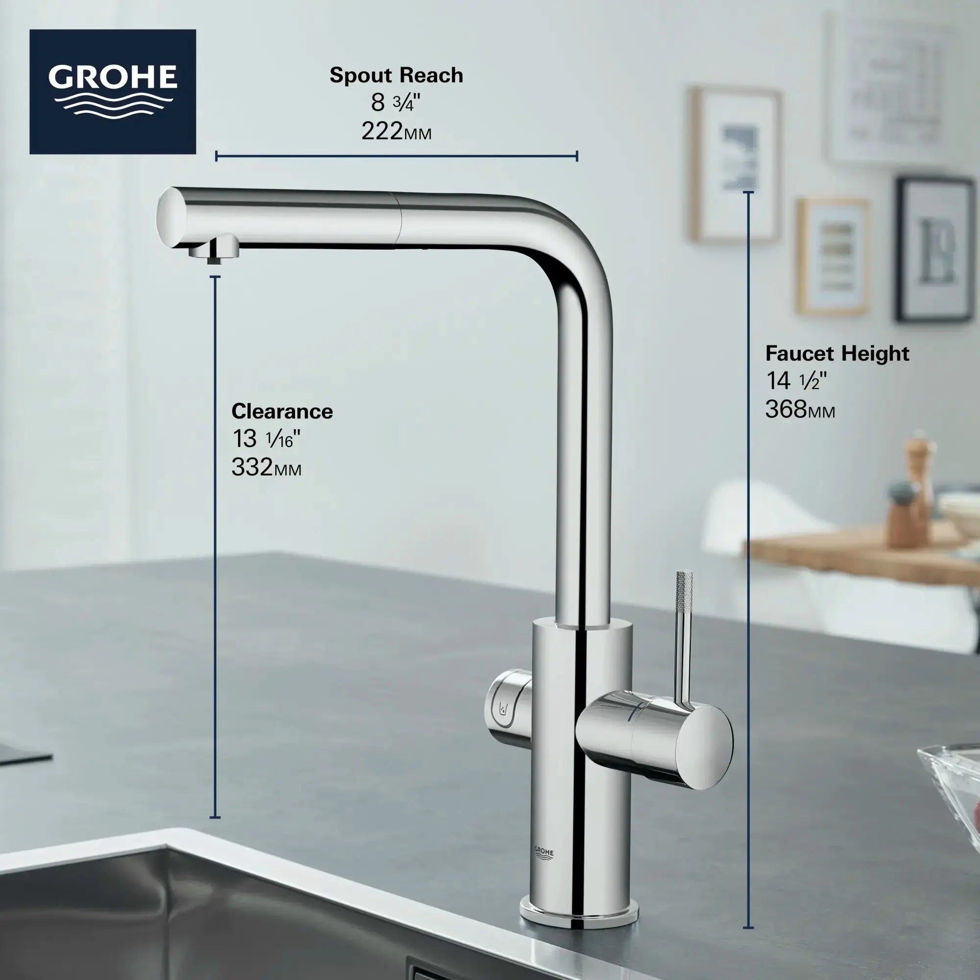 GROHE Blue Single-Handle Pull-Out Kitchen Faucet Single Spray 6.6 L/min (1.75 gpm) with Chilled and Sparkling Water - Plumbing Market