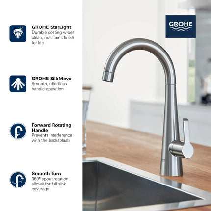 GROHE Zedra Single-Handle Beverage Faucet (Cold Water Only)  6.6 L/min (1.75 gpm) - Plumbing Market