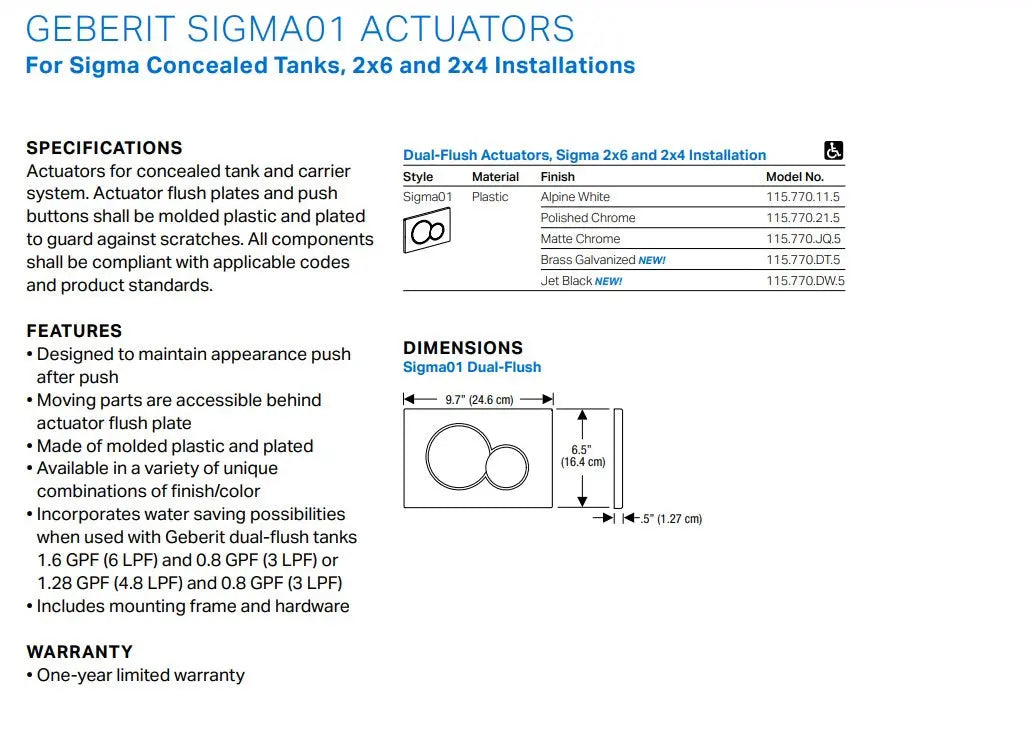 Geberit Actuator Plate Sigma01 For Dual Flush Alpine White - Plumbing Market