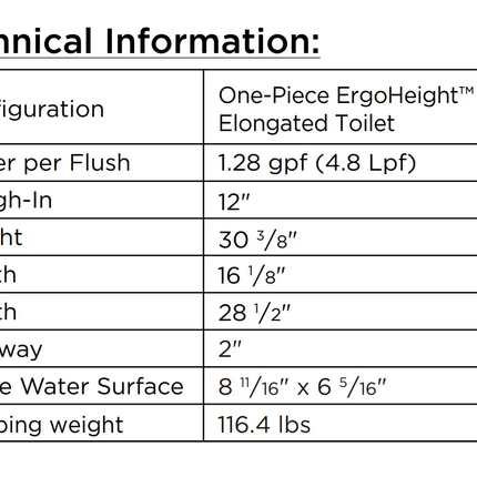 Gerber Lemora 1.28gpf 12" Rough-In One-Piece Elongated ErgoHeight Toilet - Plumbing Market