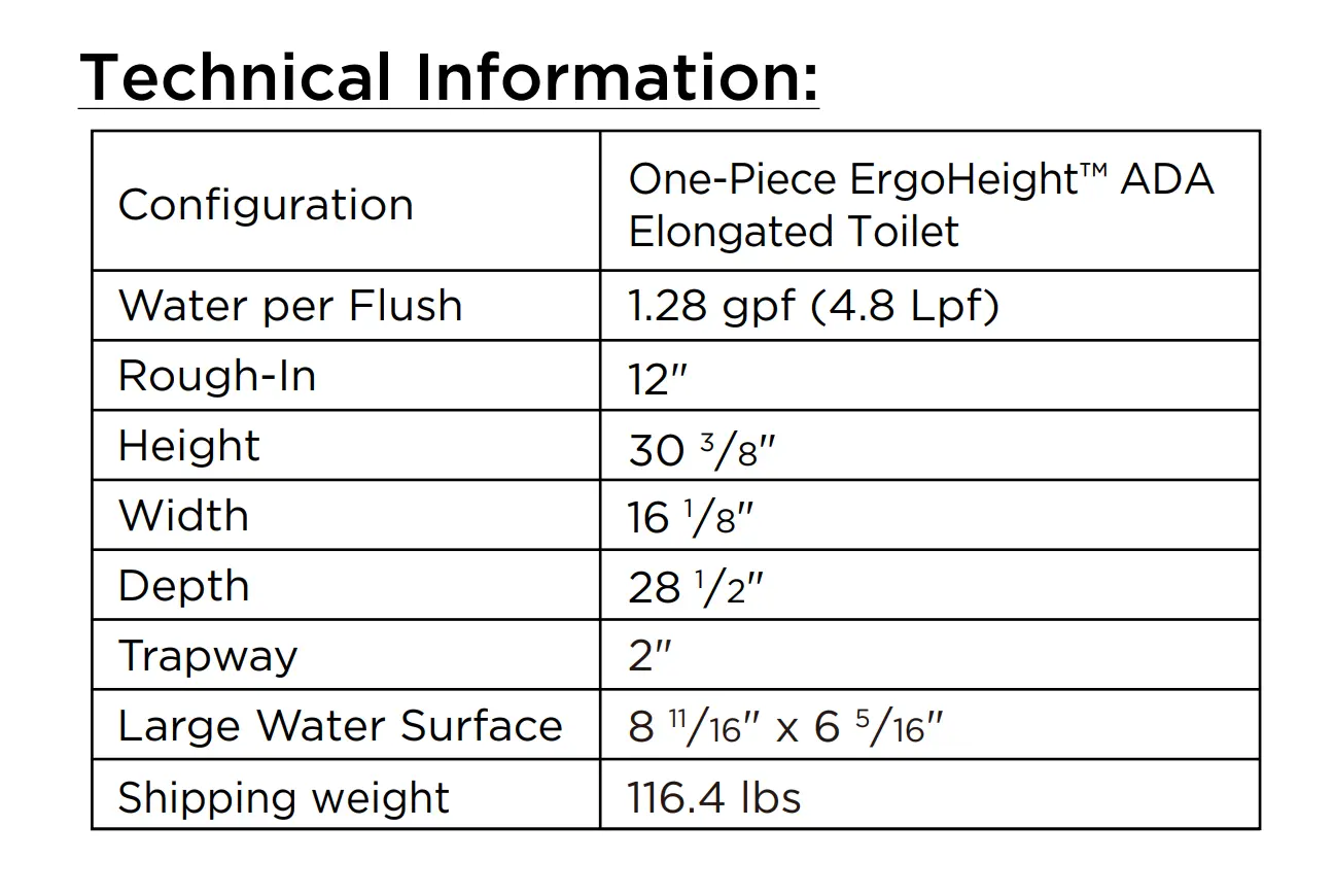 Gerber Lemora 1.28gpf 12" Rough-In One-Piece Elongated ErgoHeight Toilet - Plumbing Market