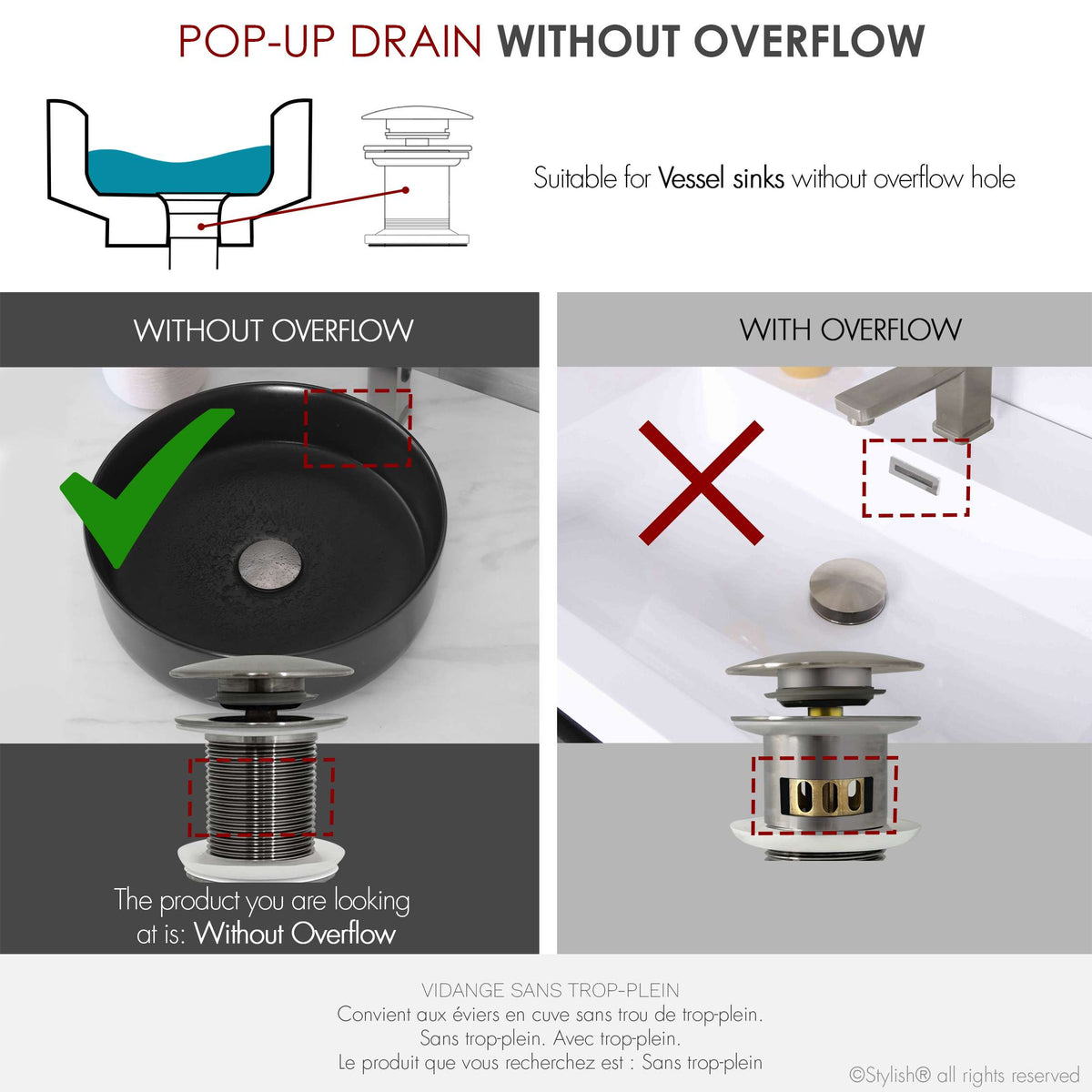Stylish Pop-Up Bathroom Sink Drains Set Without Overflow Brushed Nickel D-702B2