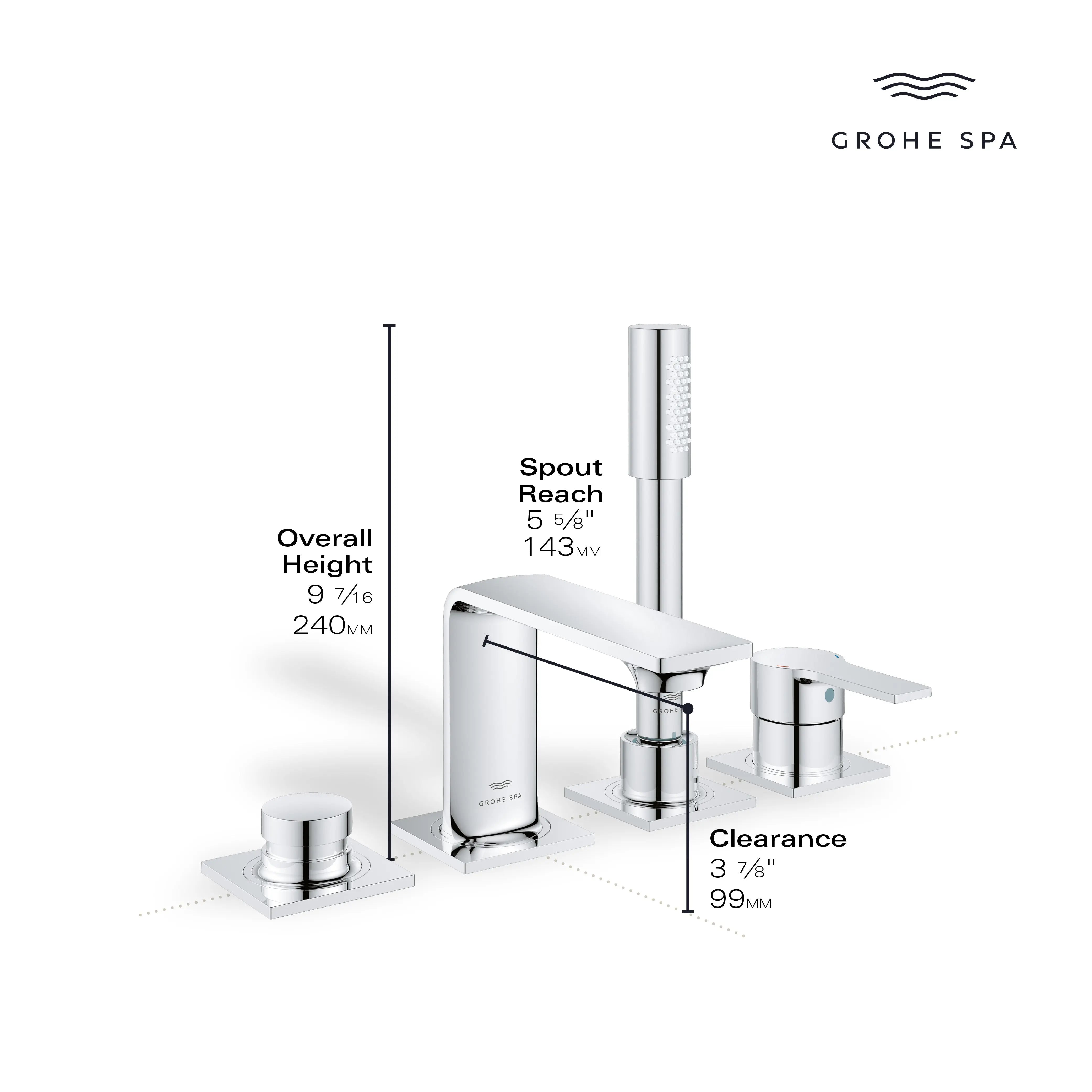 Grohe ALLURE 4-HOLE ROMAN TUB FILLER WITH HS  Brushed Nickel 19316EN1 - Plumbing Market
