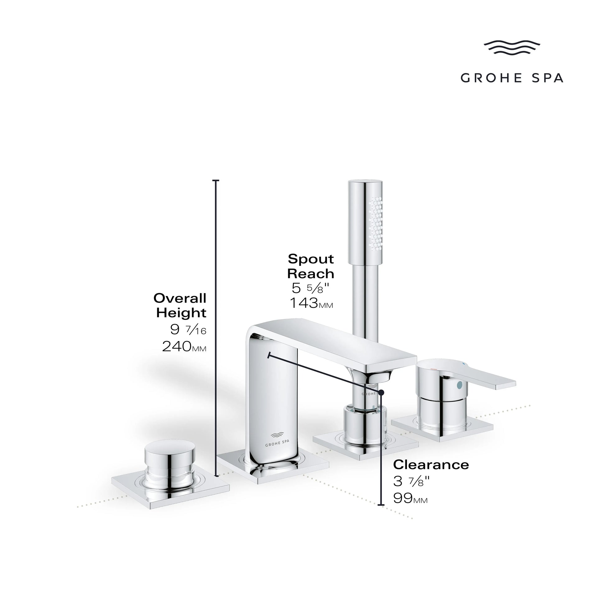 Grohe ALLURE 4-HOLE ROMAN TUB FILLER WITH HS  Chrome 19316001 - Plumbing Market