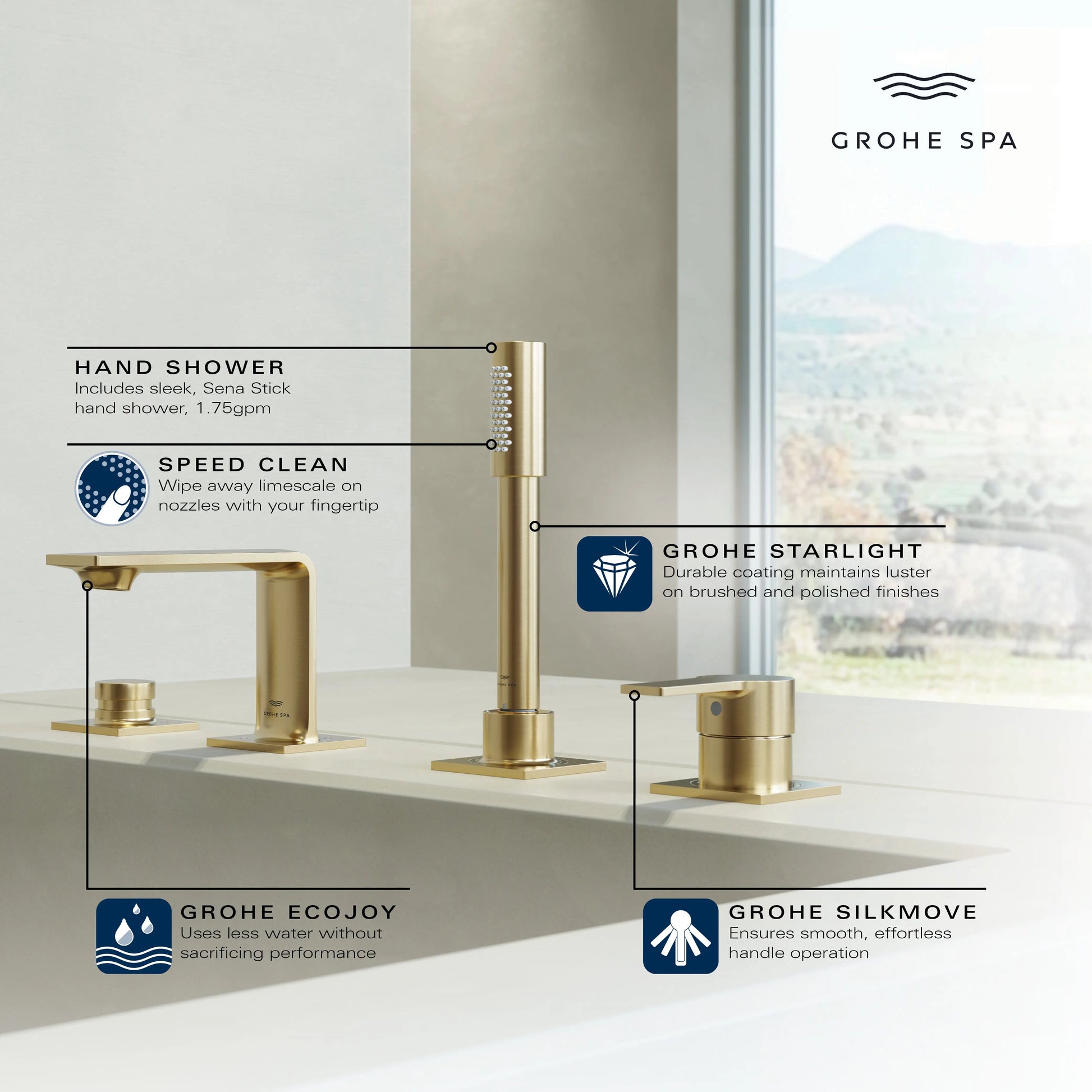 Grohe ALLURE 4-HOLE ROMAN TUB FILLER WITH HS  Chrome 19316001 - Plumbing Market