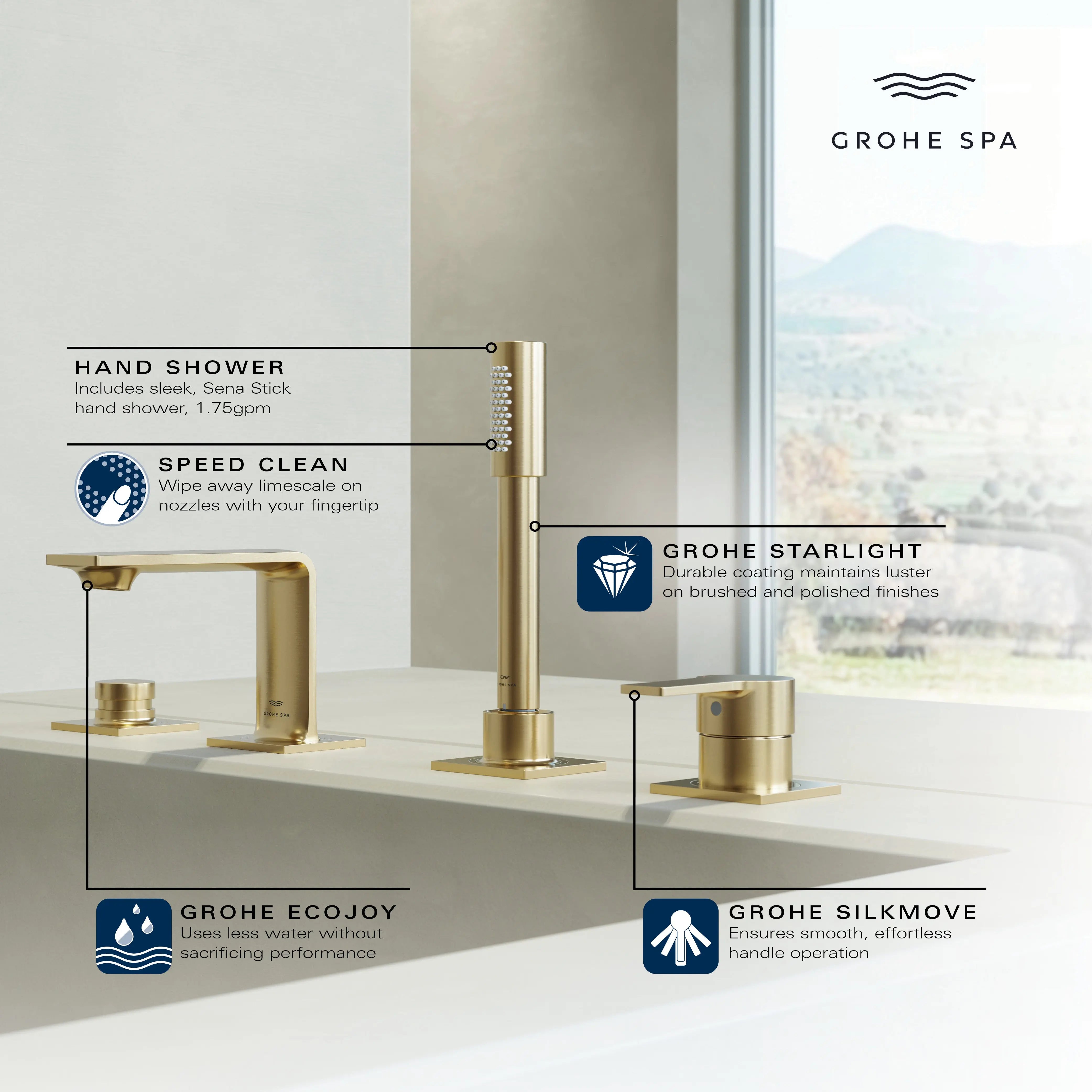 Grohe ALLURE 4-HOLE ROMAN TUB FILLER WITH HS  Chrome 19316001 - Plumbing Market