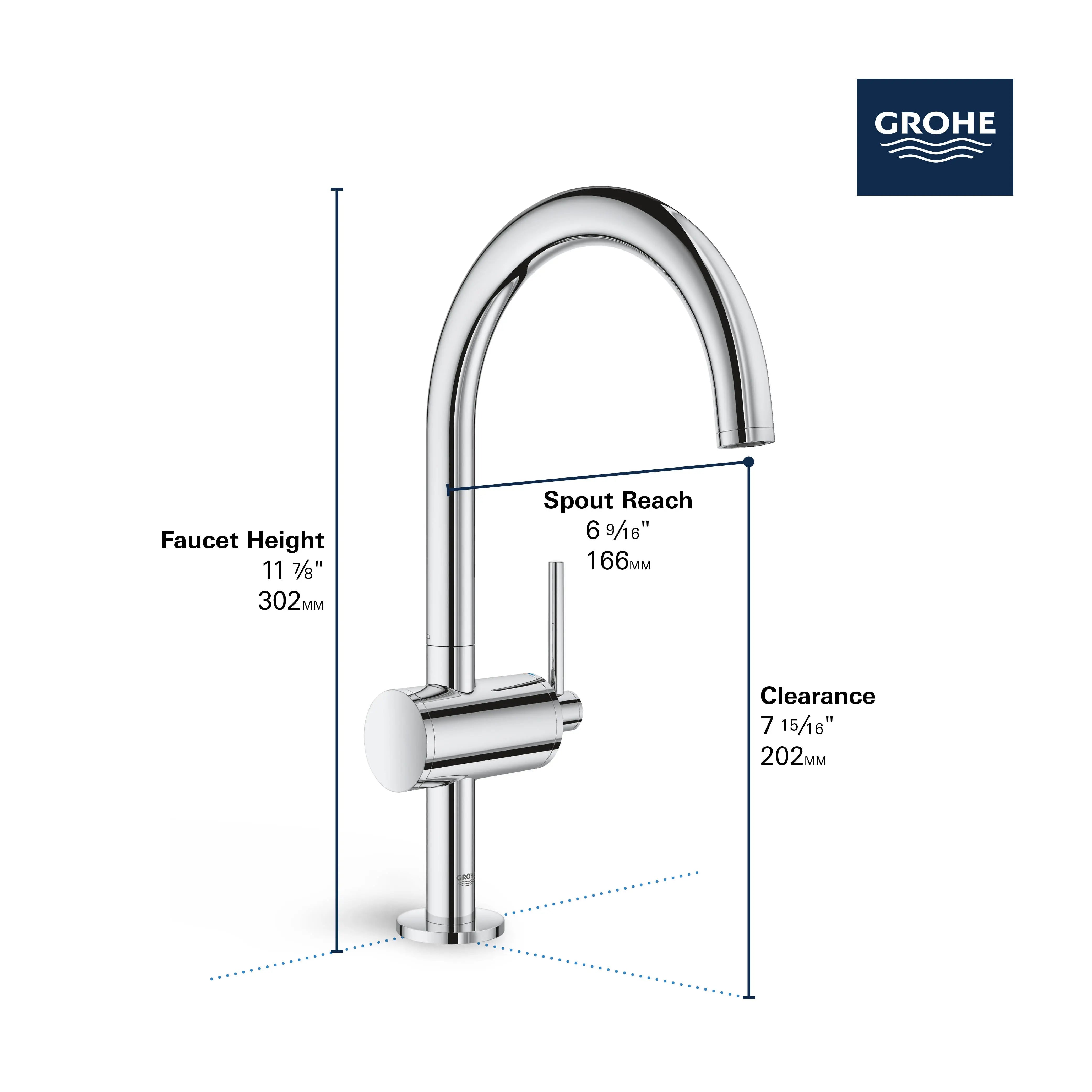 Grohe ATRIO SINGLE-HANDLE BATH FAUCET L-SIZE  Chrome 23828003 - Plumbing Market