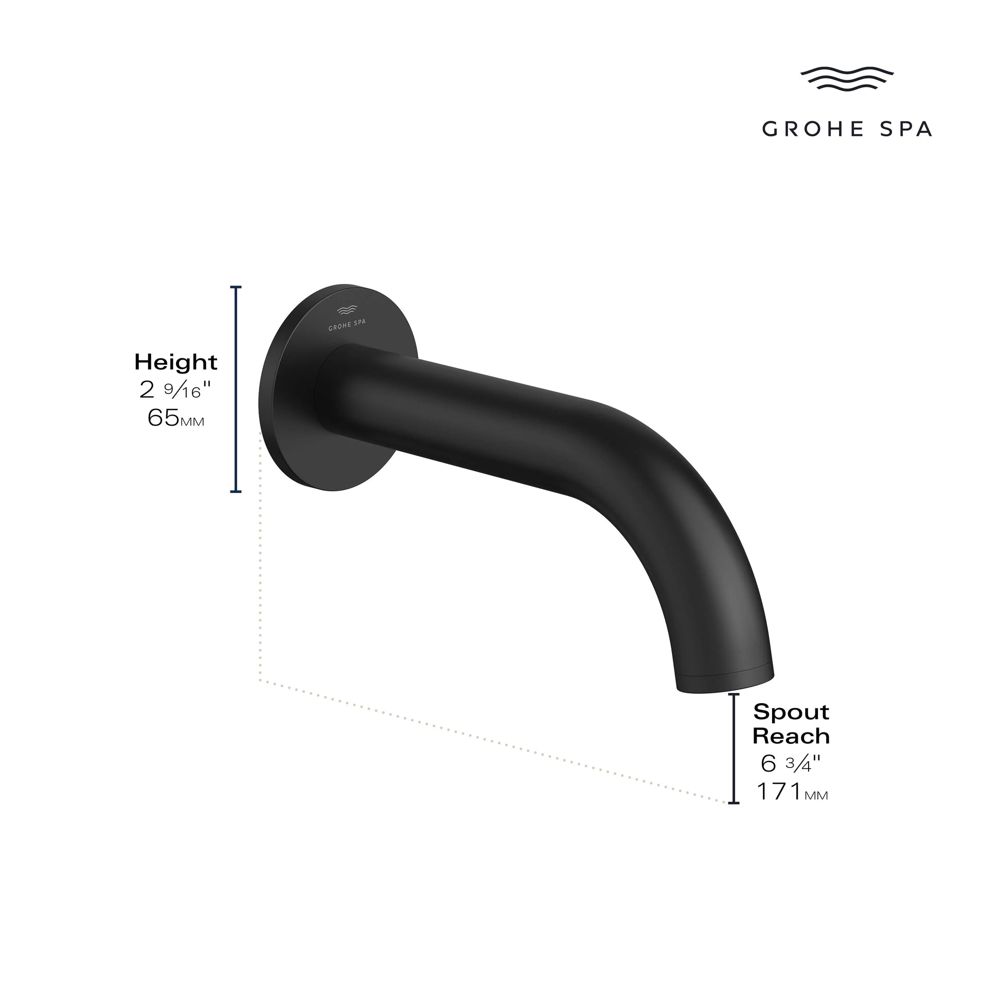 Grohe ATRIO TUB SPOUT WALL MOUNT Matte Black 134882430 - Plumbing Market