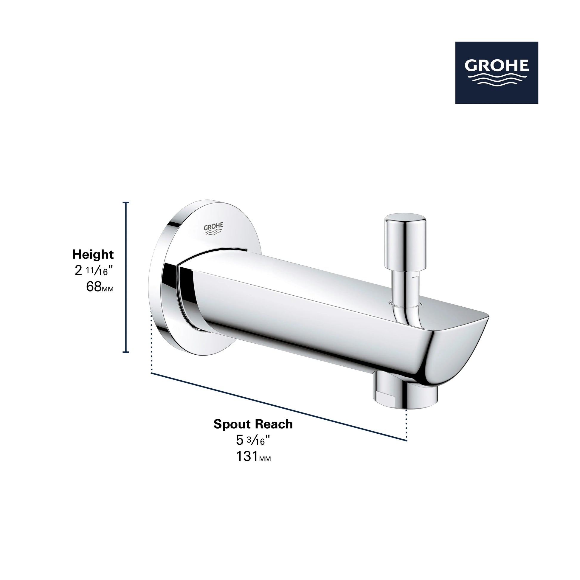 Grohe BAULOOP DIVERTER TUB SPOUT  Chrome 13287001 - Plumbing Market
