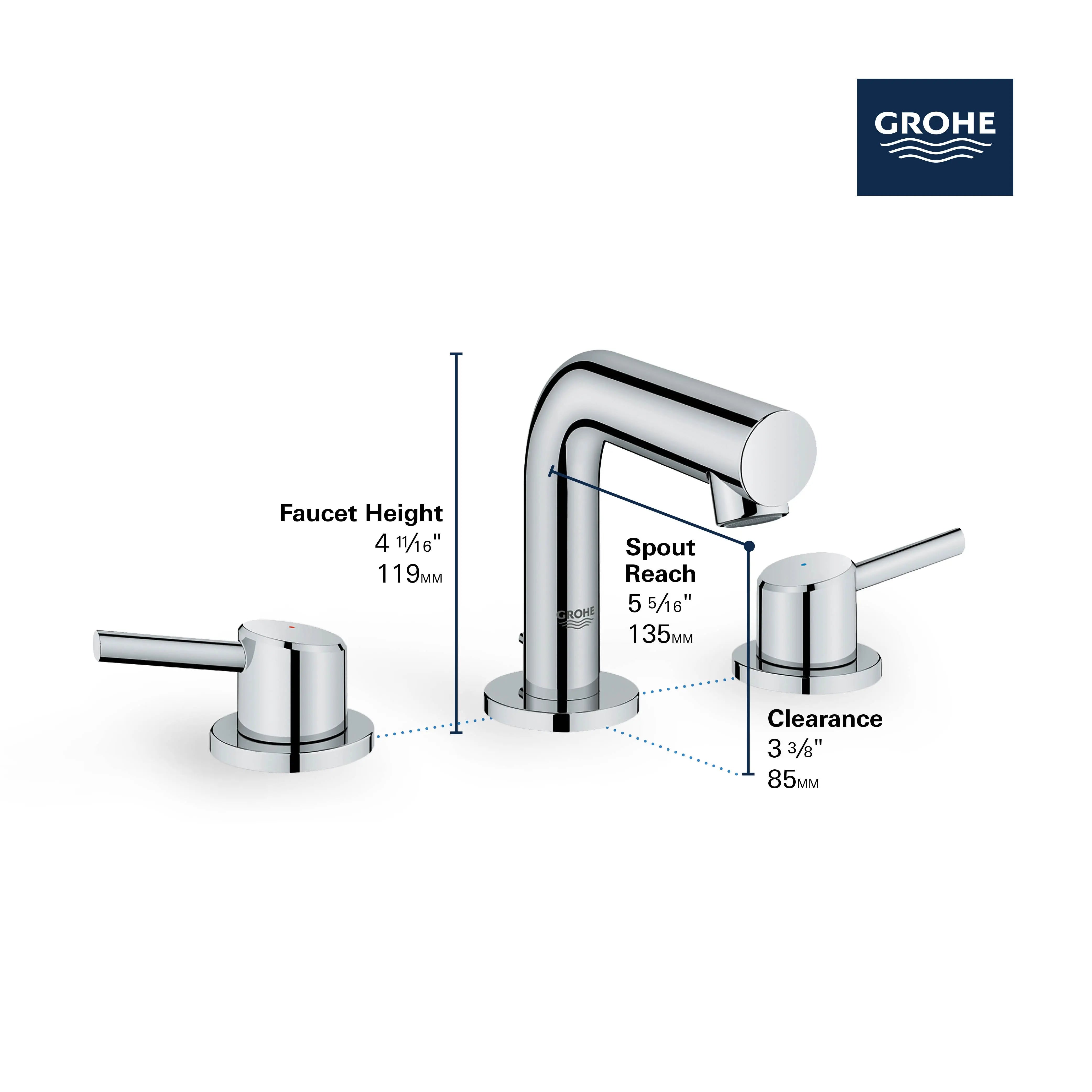 Grohe CONCETTO 2HDL BASIN 3-H XS US  Brushed Nickel 20572EN1 - Plumbing Market