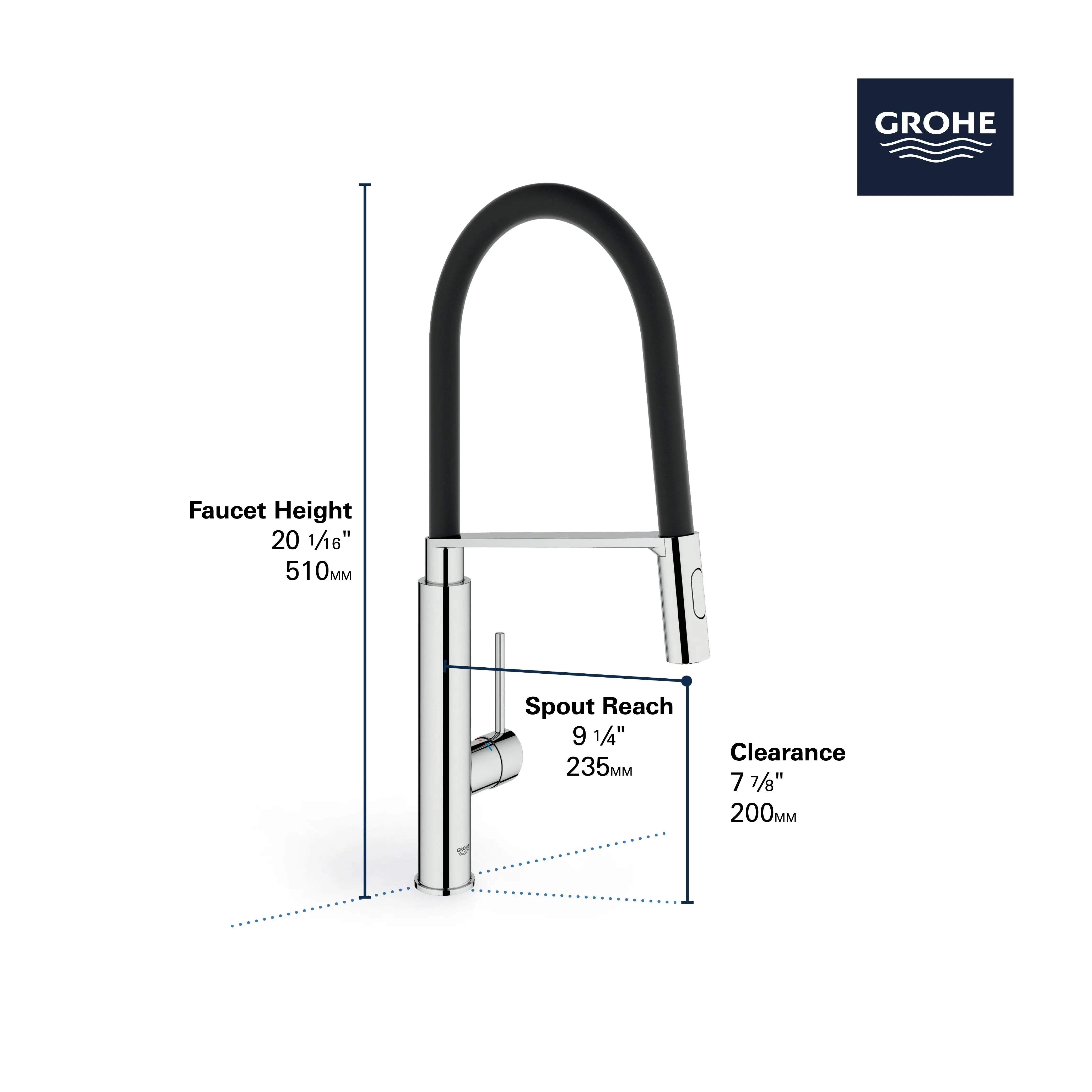 Grohe CONCETTO SEMI-PRO KITCHEN US, BLACK HOSE  Supersteel 31492DC0 - Plumbing Market