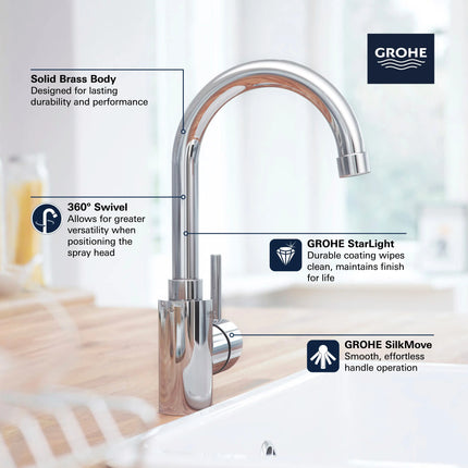 Grohe CONCETTO SNGL HDL FAUC PREP SINK HIGH Matte Black 315182430 - Plumbing Market