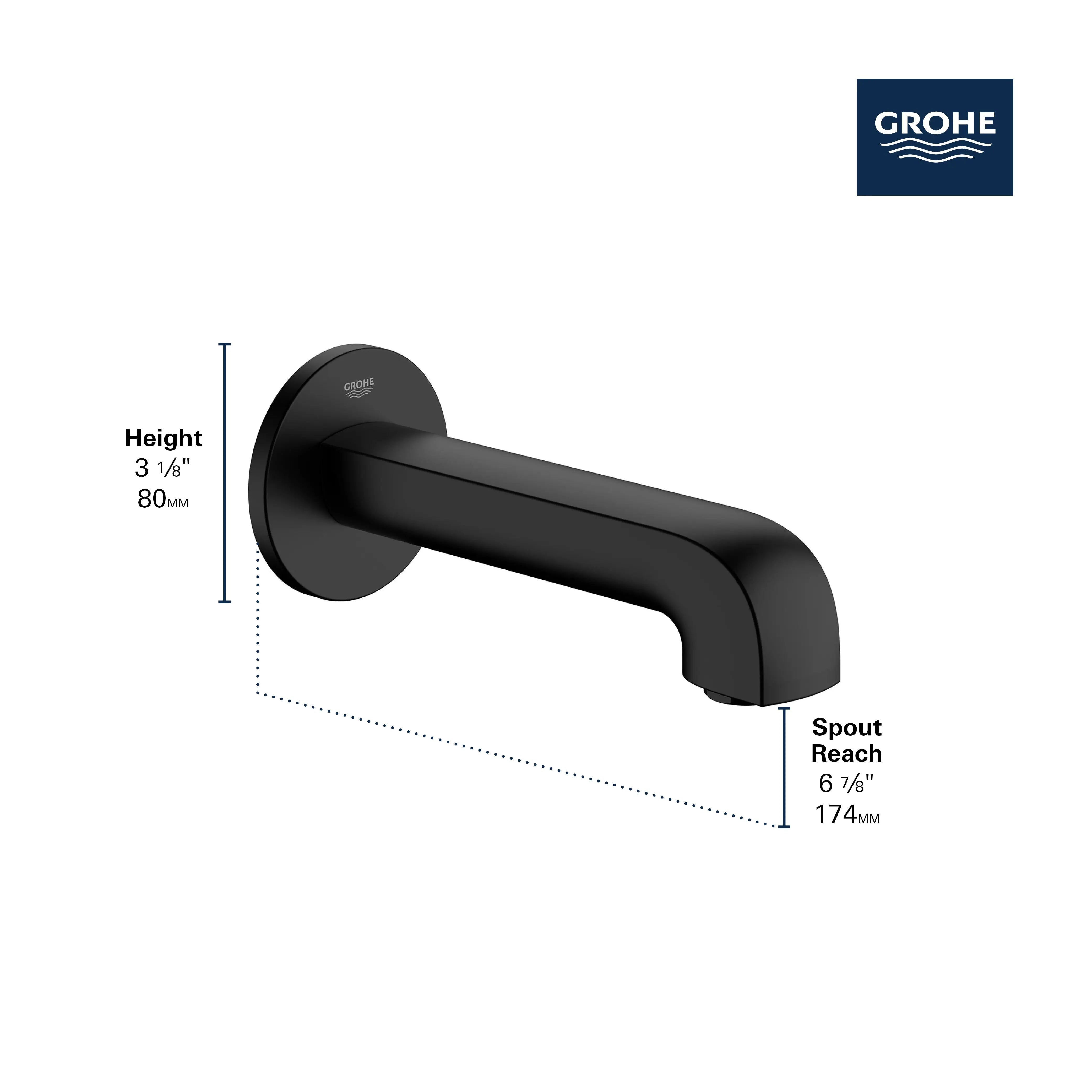 Grohe DEFINED TUB SPOUT WALL MOUNT Matte Black 134022430 - Plumbing Market