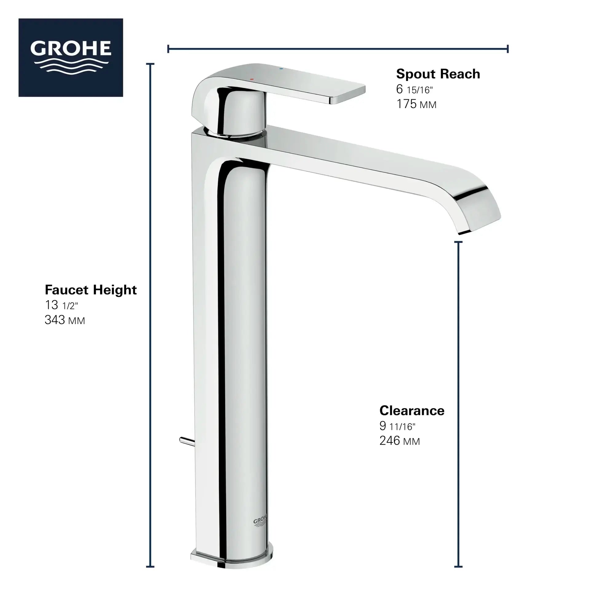 Grohe Defined Single Hole Single-Handle Deck Mount Vessel Sink Faucet 4.5 L/min (1.2 gpm) Matte Black - Plumbing Market