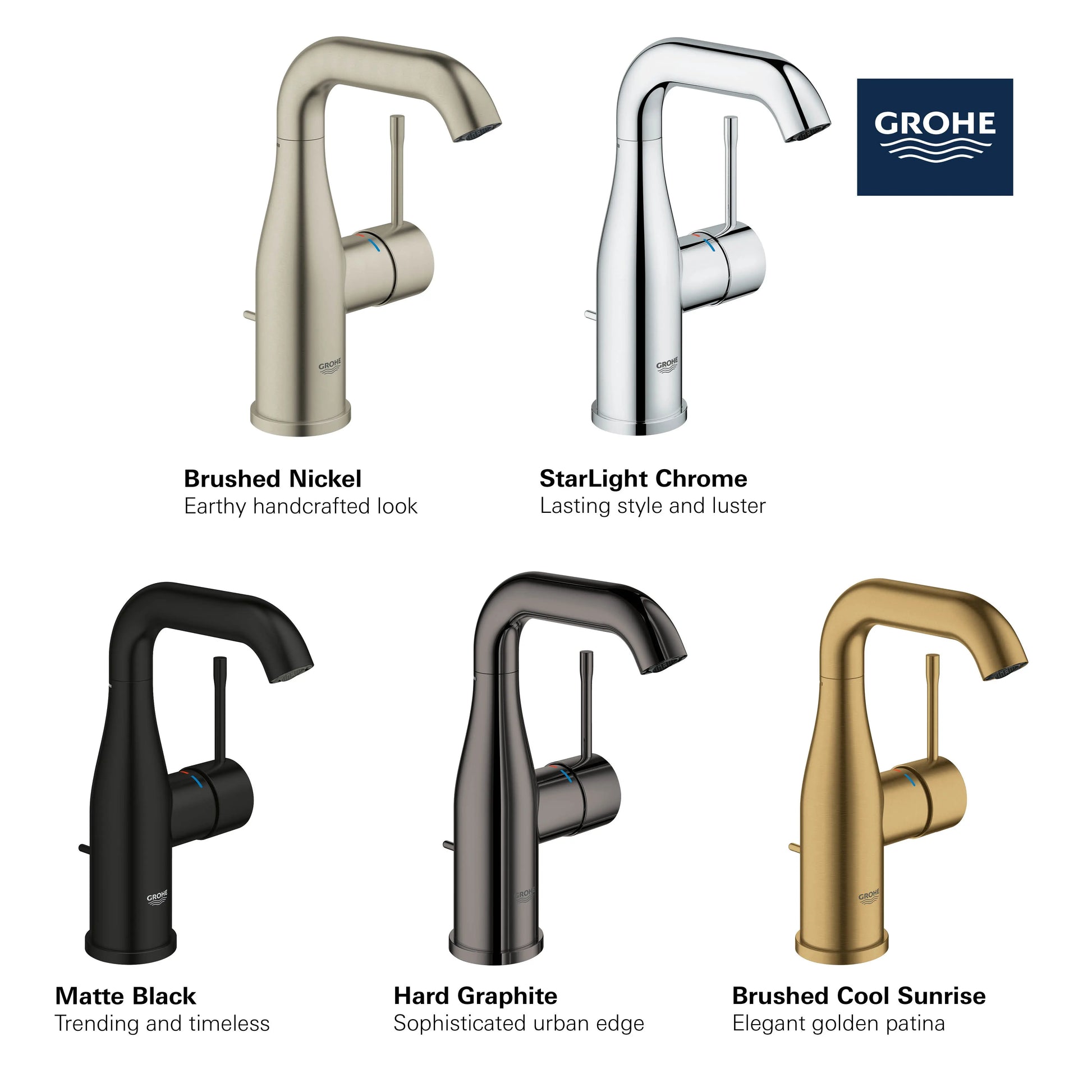 Grohe ESSENCE NEW OHM BASIN U-SPOUT US  Brushed Cool Sunrise 23485GNA - Plumbing Market