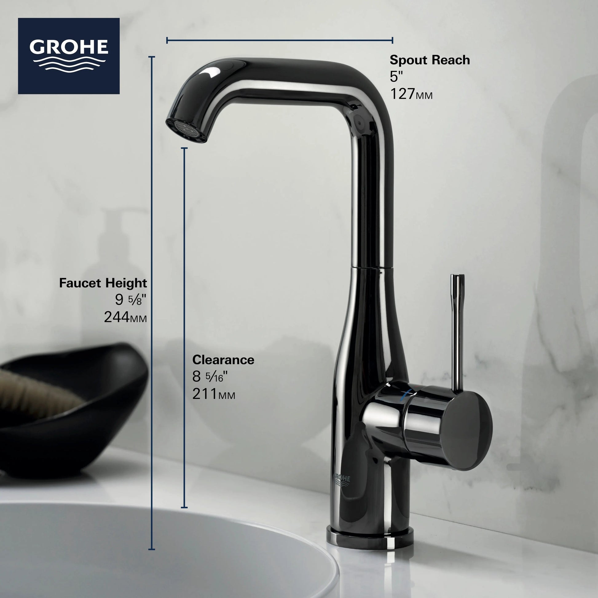Grohe ESSENCE NEW OHM BASIN U-SPOUT US Matte Black 234862431 - Plumbing Market