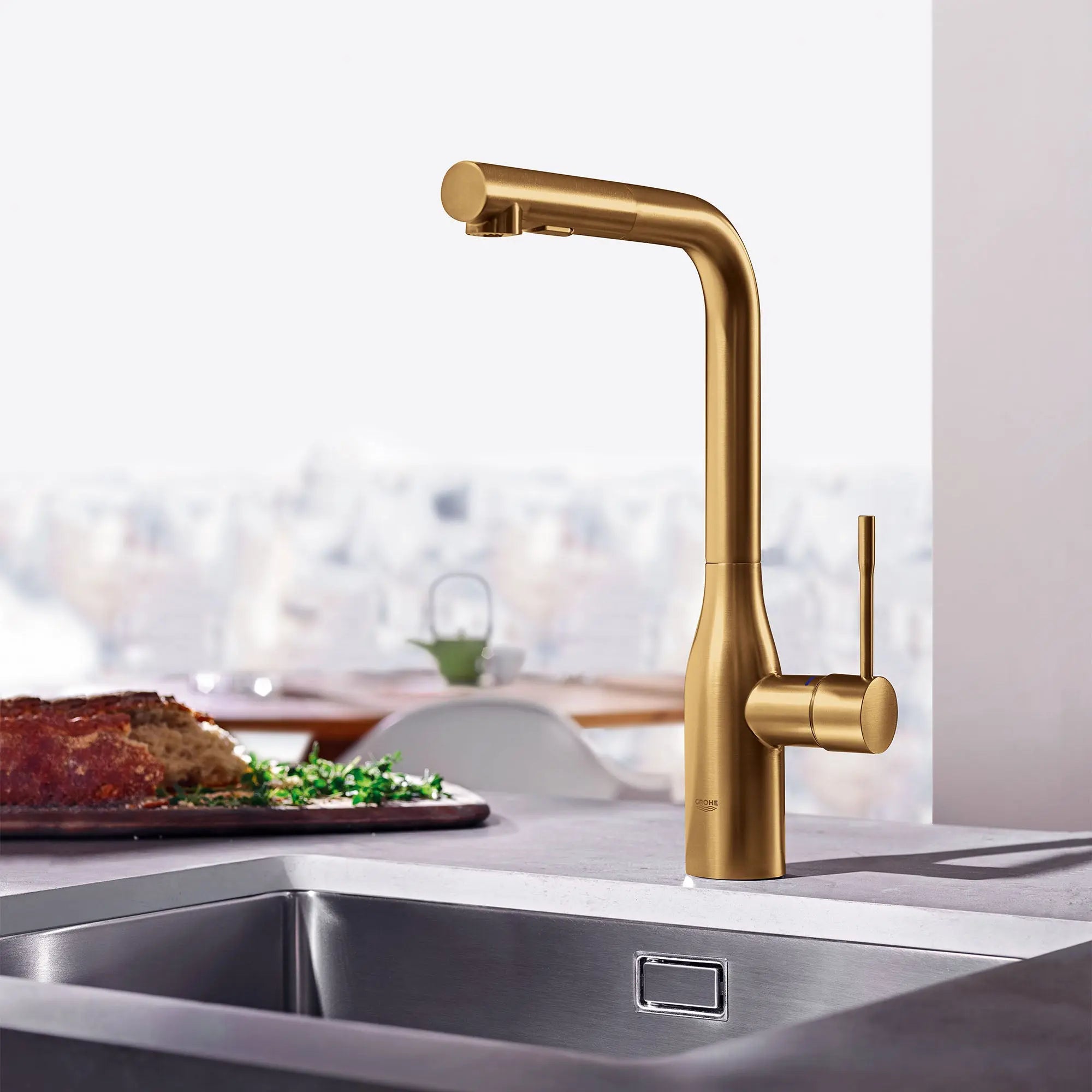 Grohe ESSENCE NEW OHM SINK L-SPOUT SPRAY US  Brushed Cool Sunrise 30271GN0 - Plumbing Market