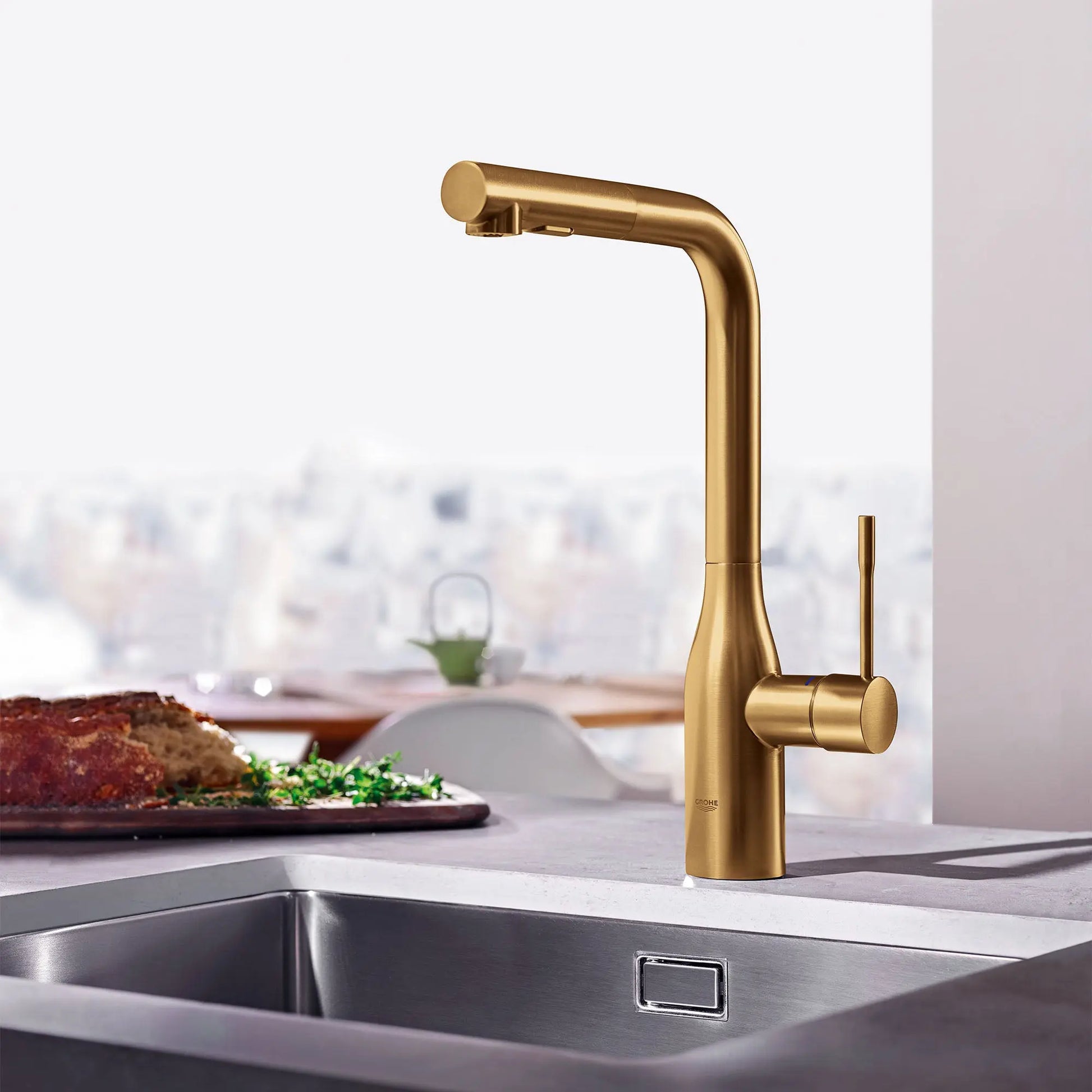 Grohe ESSENCE NEW OHM SINK L-SPOUT SPRAY US  Brushed Cool Sunrise 30271GN0 - Plumbing Market
