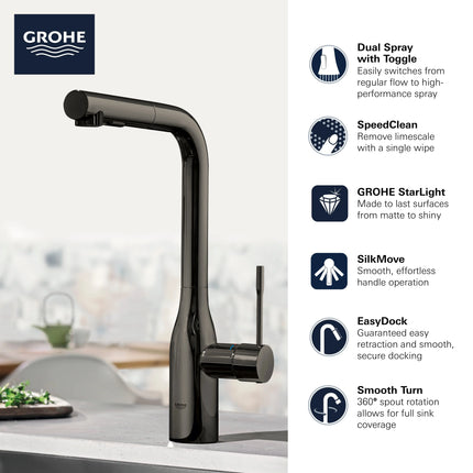 Grohe ESSENCE NEW OHM SINK L-SPOUT SPRAY US  Hard Graphite 30271A00 - Plumbing Market