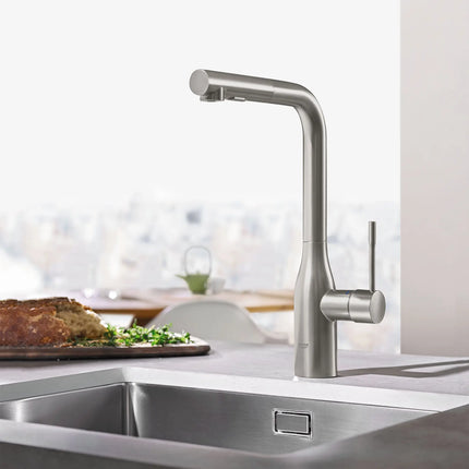 Grohe ESSENCE NEW OHM SINK L-SPOUT SPRAY US  Supersteel 30271DC0 - Plumbing Market