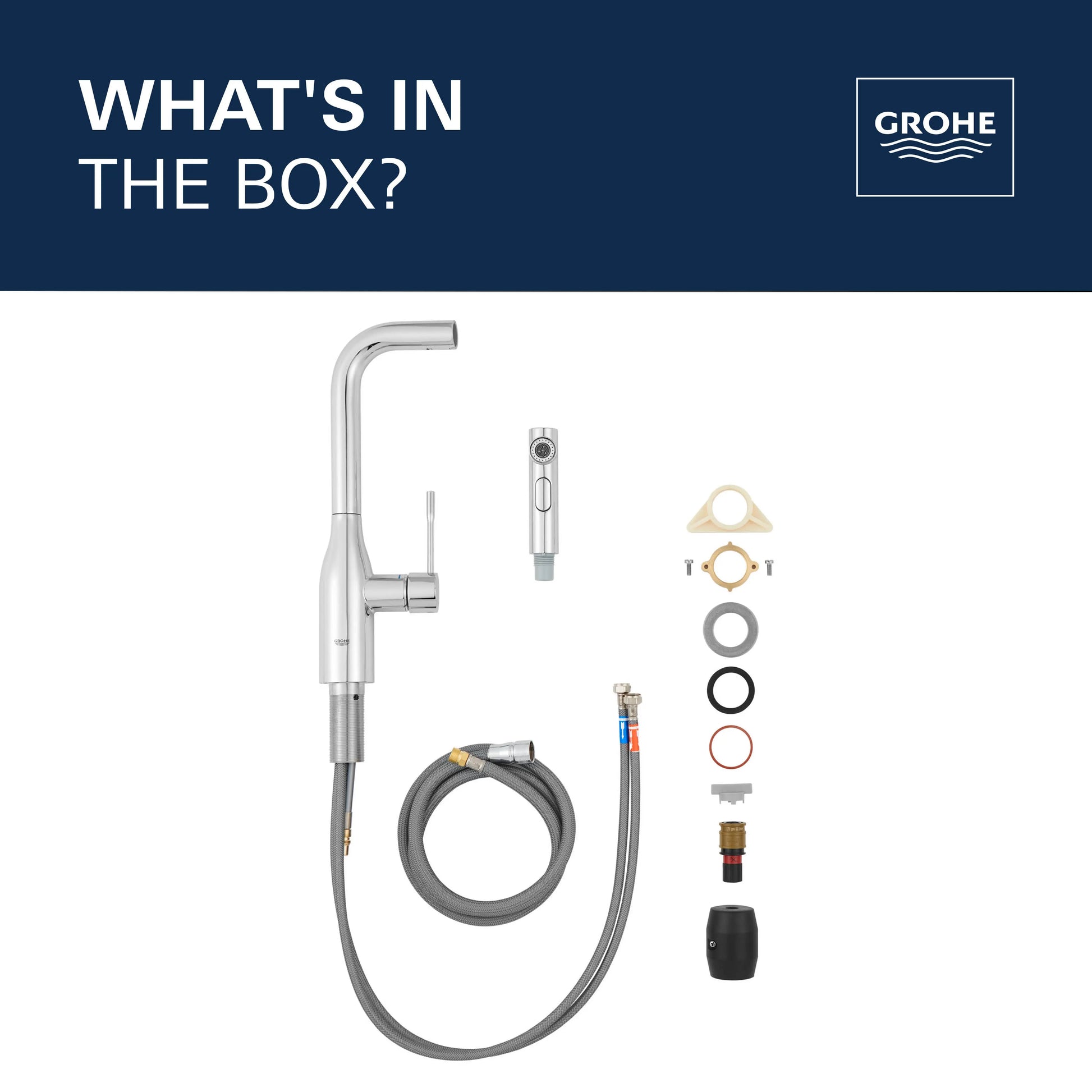 Grohe ESSENCE NEW OHM SINK L-SPOUT SPRAY US  Supersteel 30271DC0 - Plumbing Market