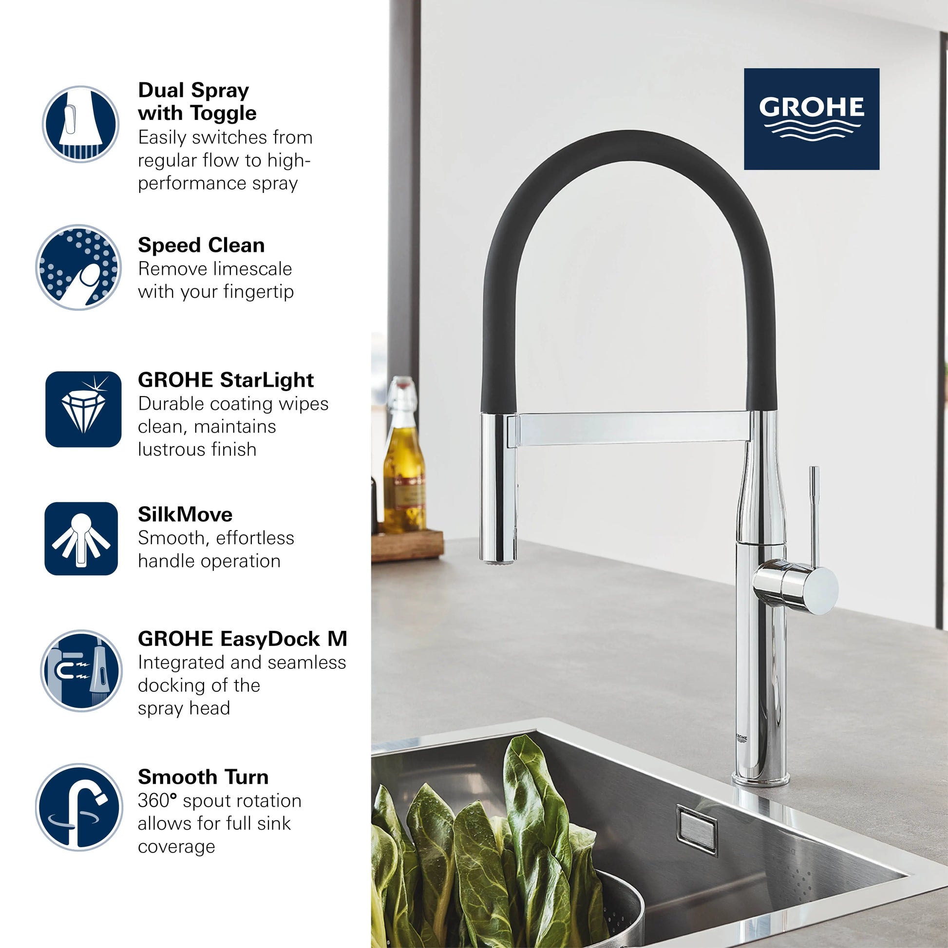 Grohe ESSENCE SEMI-PRO KITCHEN US, BLACK HOSE  Hard Graphite 30295A00 - Plumbing Market