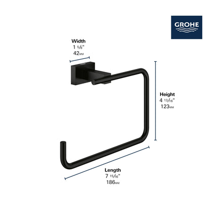 Grohe ESSENTIALS CUBE 8IN TOWEL RING  Hard Graphite 40510A01 - Plumbing Market