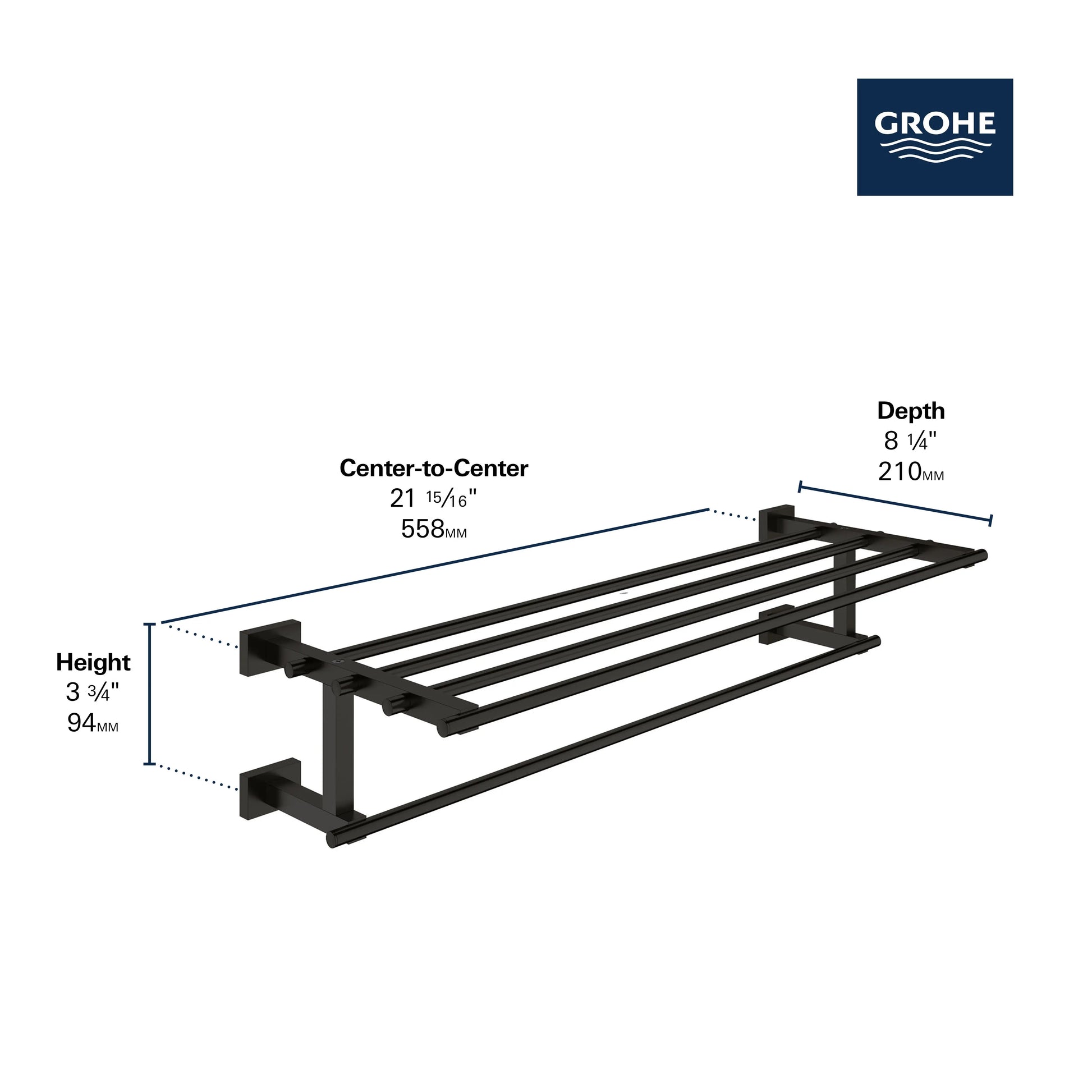 Grohe ESSENTIALS CUBE MULTI-TOWEL RACK 558MM  Chrome 40512001 - Plumbing Market