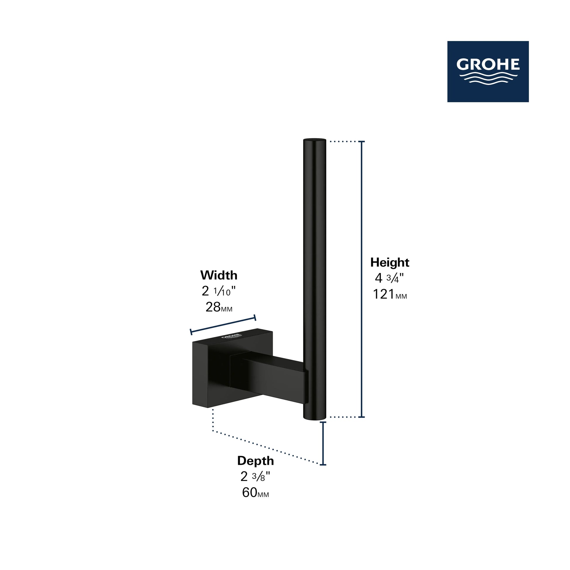 Grohe ESSENTIALS CUBE SPARE PAPER HOLDER Matte Black 406232431 - Plumbing Market