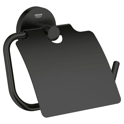 Grohe ESSENTIALS TOILET PAPER HOLDER W/COVER Matte Black 403672431 - Plumbing Market