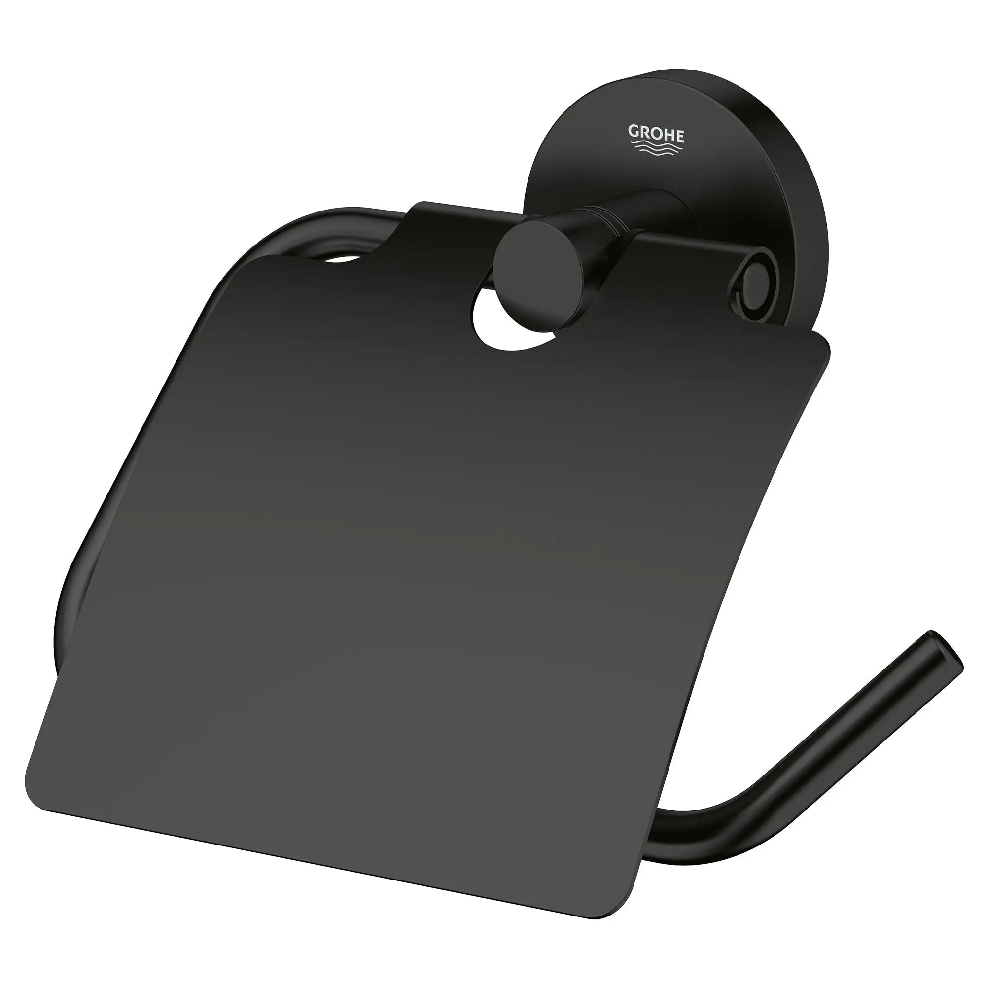 Grohe ESSENTIALS TOILET PAPER HOLDER W/COVER Matte Black 403672431 - Plumbing Market