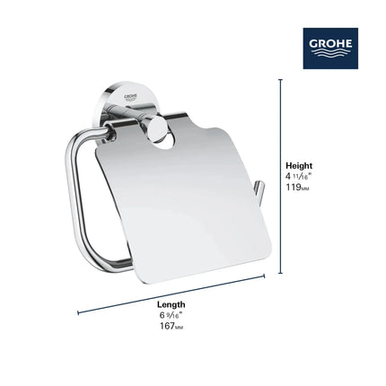 Grohe ESSENTIALS TOILET PAPER HOLDER W/COVER Matte Black 403672431 - Plumbing Market