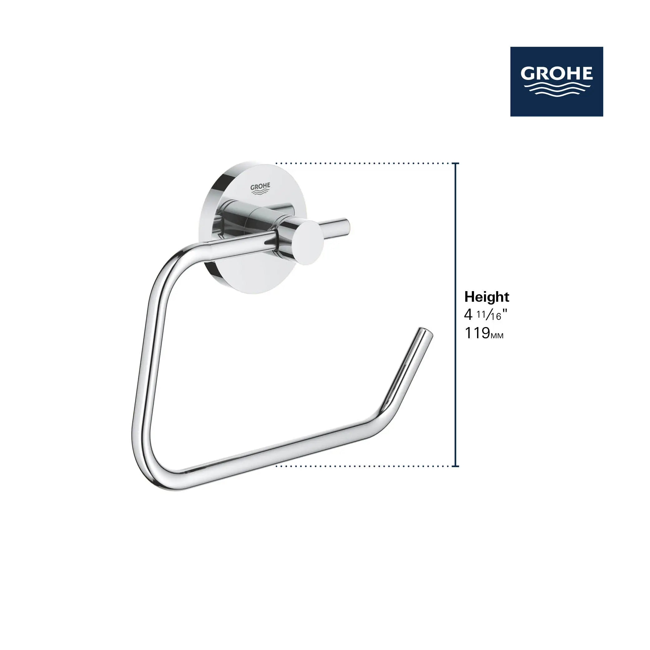Grohe ESSENTIALS TOILET PAPER HOLDER W/O COVER  Chrome 40689001 - Plumbing Market