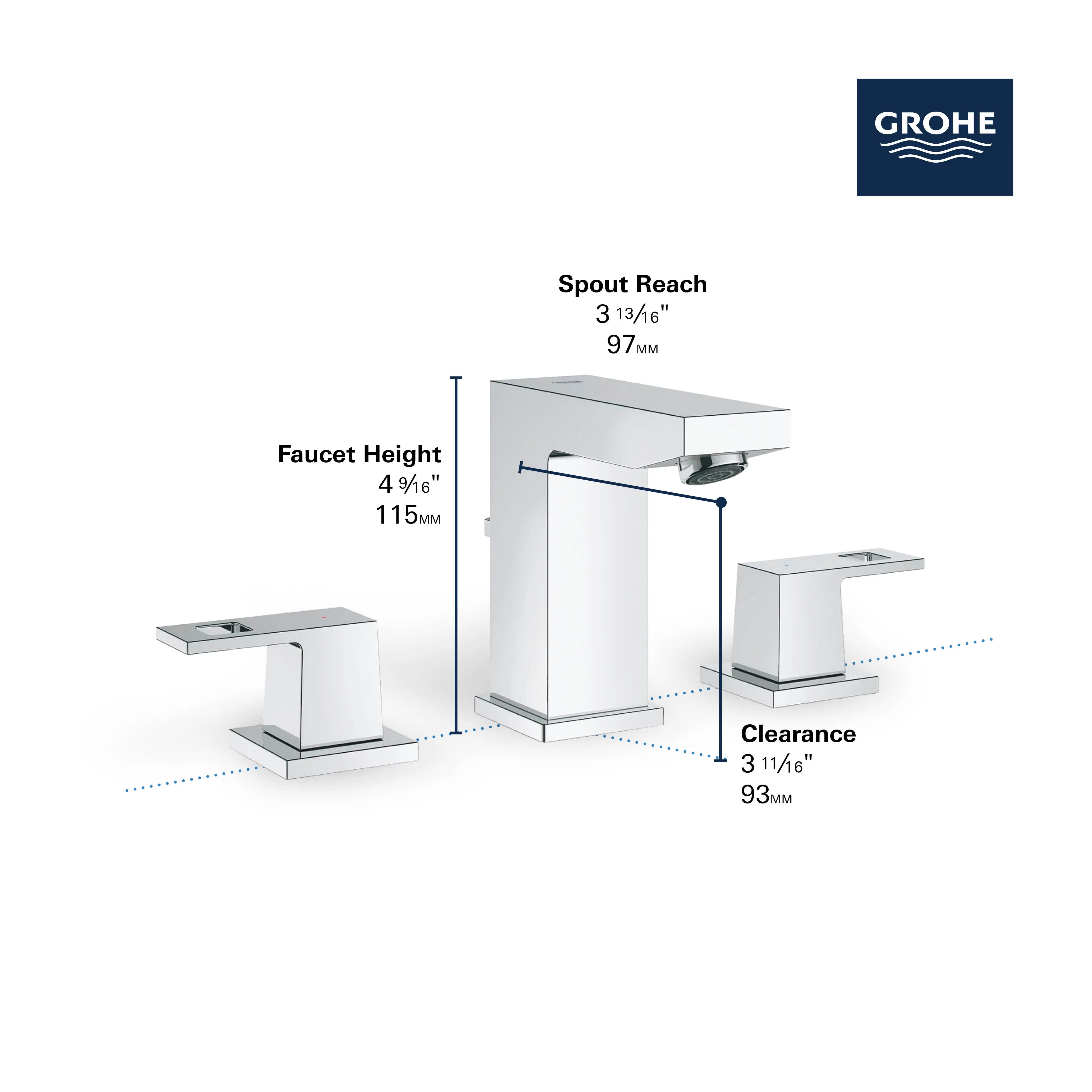 Grohe EUROCUBE 2HDL BASIN 3-H M-SIZE US  Chrome 2037000A - Plumbing Market