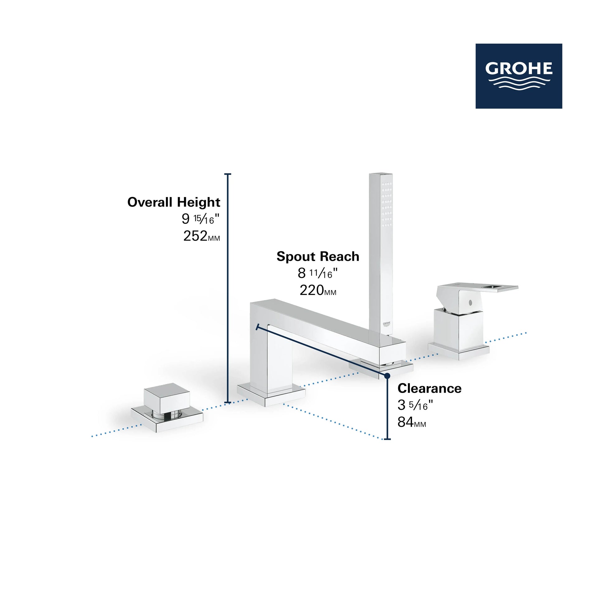 Grohe EUROCUBE FOUR-HOLE TUB FILLER WITH HS  Brushed Nickel 19897EN1 - Plumbing Market