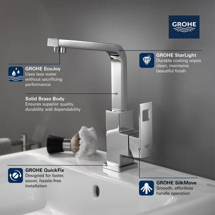 Grohe EUROCUBE SINGLE-HANDLE BATHROOM FAUCET L  Brushed Nickel 23184ENA - Plumbing Market