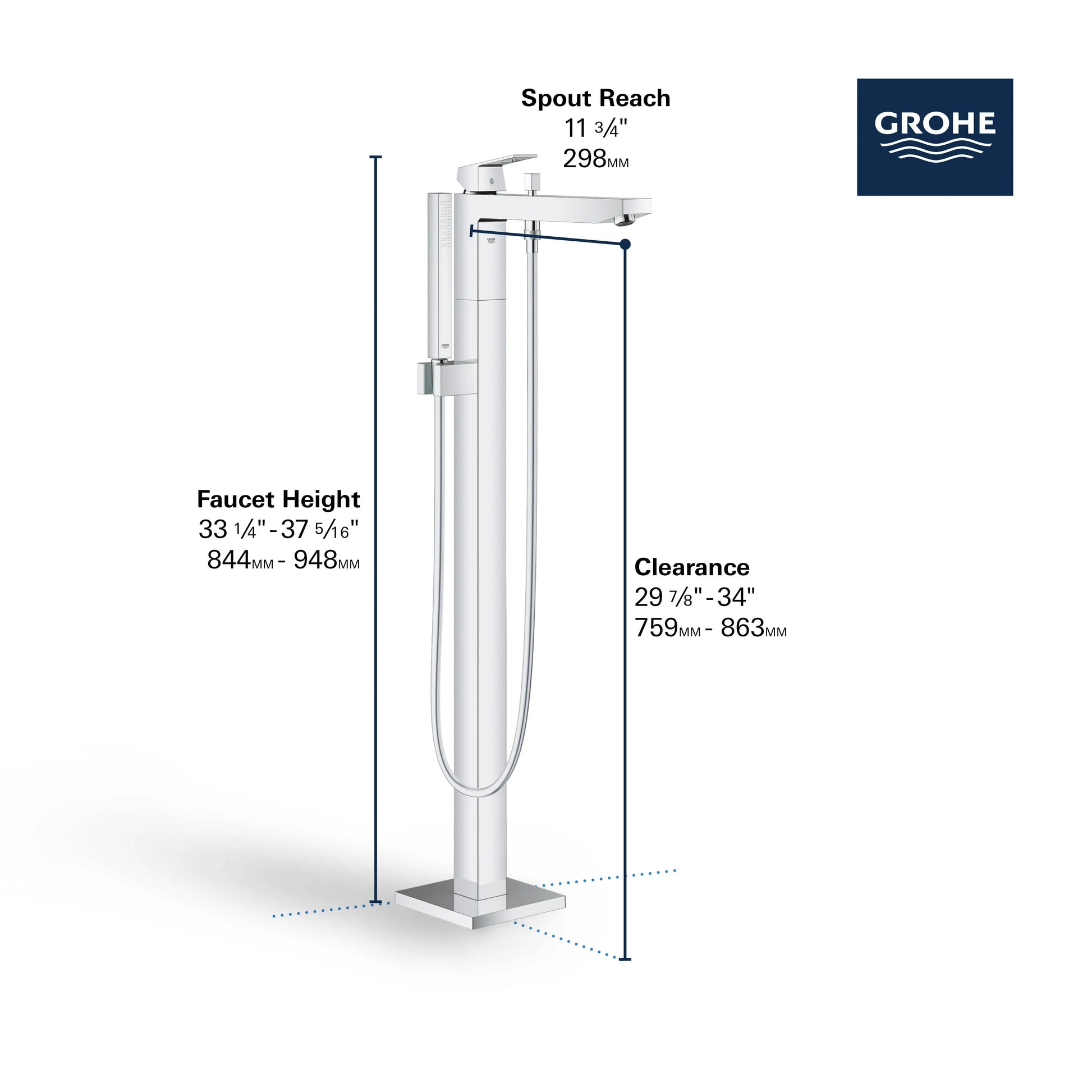 Grohe EUROCUBE TUB FILLER WITH HAND SHOWER  Hard Graphite 23672A01 - Plumbing Market