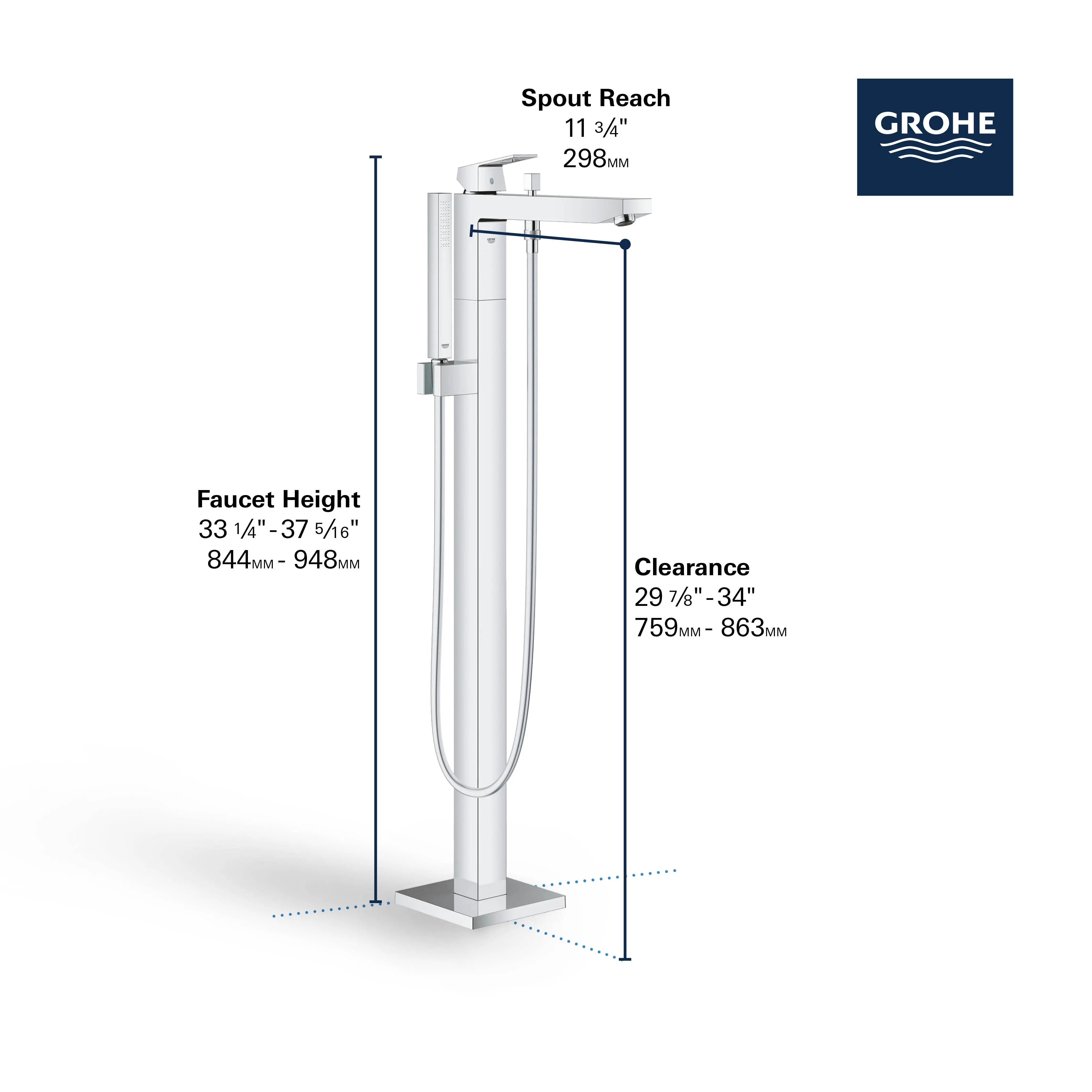 Grohe EUROCUBE TUB FILLER WITH HAND SHOWER  Hard Graphite 23672A01 - Plumbing Market